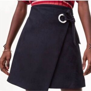 Loft navy wrap skirt faux suede
